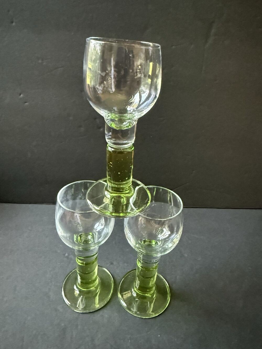Bormioli Rocco Italy Glasses Limoncino Cordial Glasses Set (3) Green Stem MCM